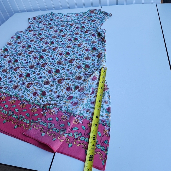 Max Studio Floral Cap Sleeve Asymmetrical Top Blouse Woman's White Pink Green S - Picture 13 of 13